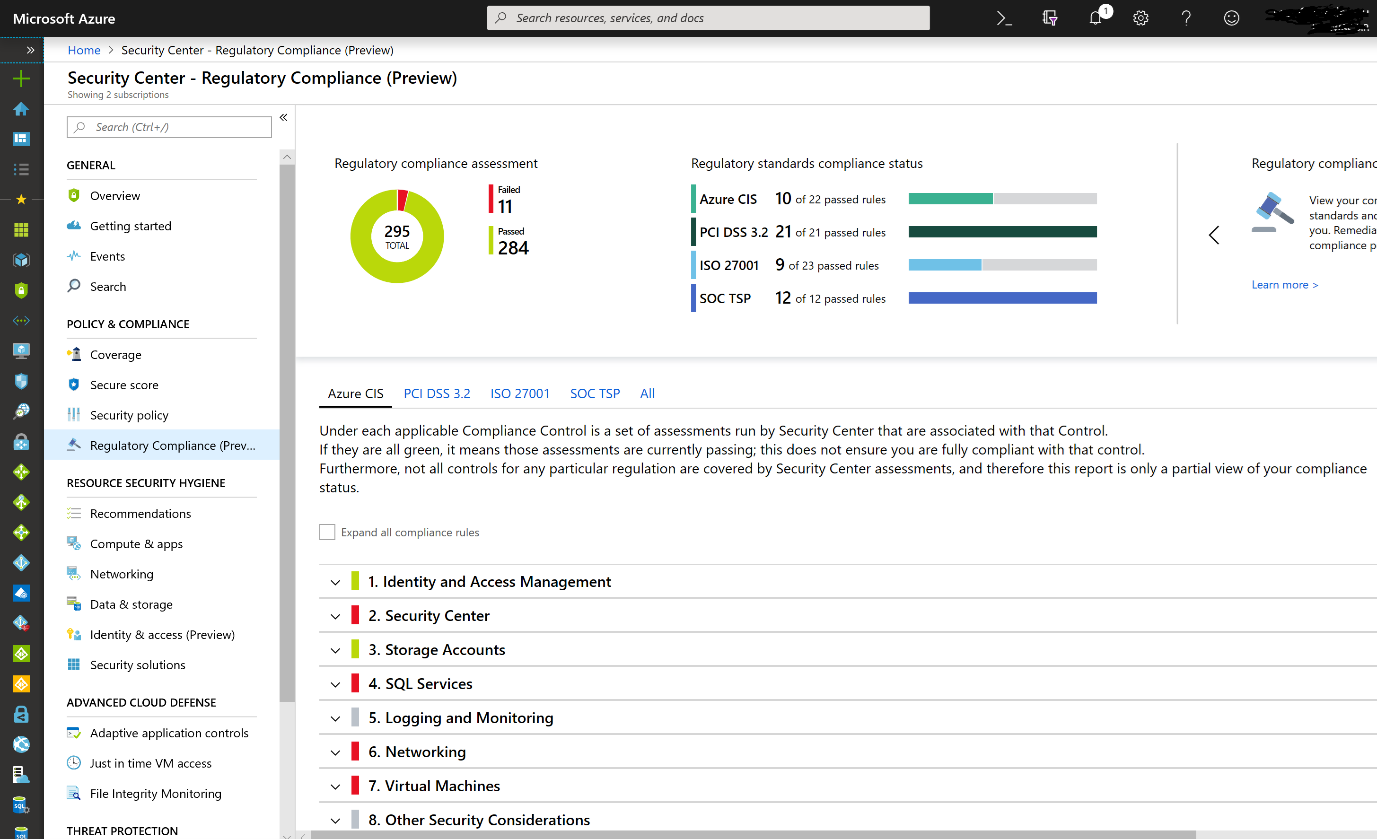 Read more about the article Azure Security Center – Regulatory Standards